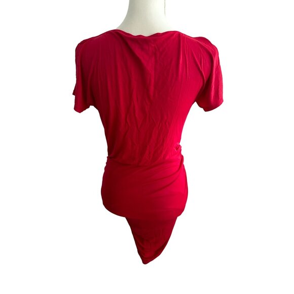 BCBGMAXAZRIA Red Side Zip Ruched Dress Size Small - Picture 4 of 5